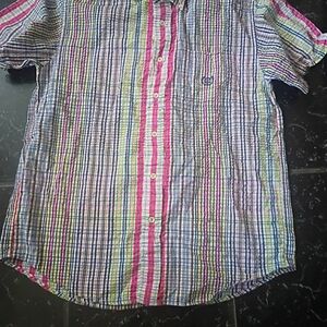 Vtg Alexander Julian Colorful Striped Short Sleeve Shirt Size M